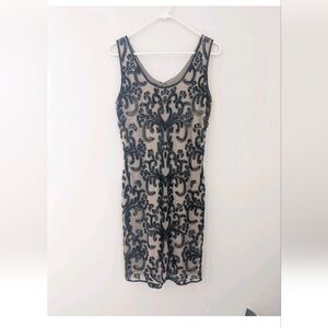 Pisarro Nights Black and Cream Embroidered Mini Dress